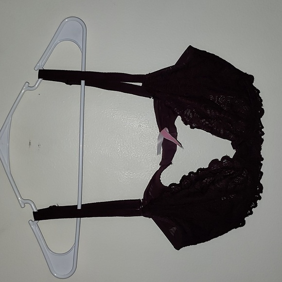 PINK Victoria secret burgandy lace unlined bra women's 34 DD - Picture 1 of 6